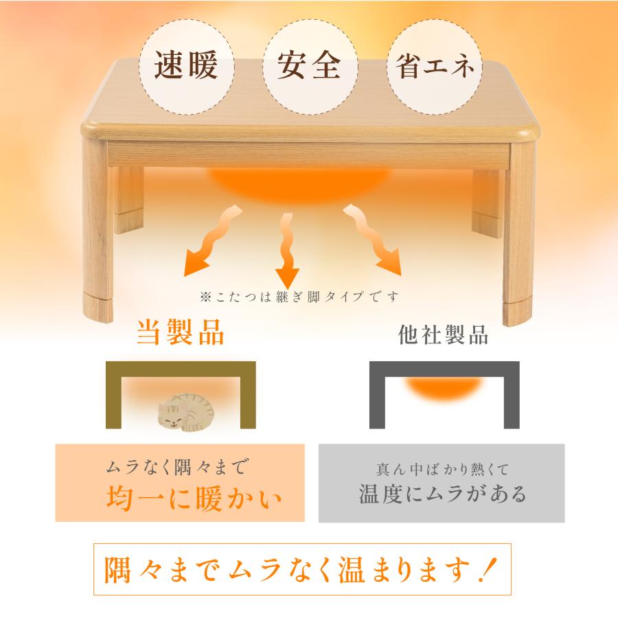 【動作確認済】こたつテーブル 90×60 継ぎ脚付き ヒーター内蔵 日本製 こたつ ハイタイプ 日本メーカー製 こたつテーブル 90×60 元スイッチ付
