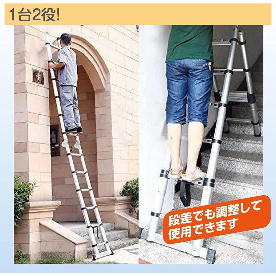 伸縮はしご 2.5＋2.5m 最長5m 脚立兼用 アルミ製 軽量 コンパクト 安全 