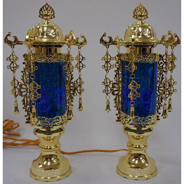 送料無料 盆提灯 7号バブル灯 ゴールドブルー ヨーラク付（一対