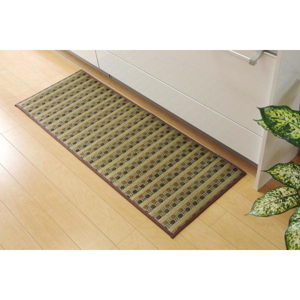 い草 キッチンマット/台所マット 〔ドット柄 マルチ 約80×240cm〕 防滑 ウレタン 抗菌 防臭 調湿 クッション性抜群 日本製の画像