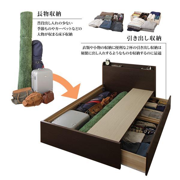 〔お客様組み立て〕薄型宮付き 頑丈ボックス収納 ベッド シングル アイボリー 日本製薄型ポケットコイルマットレス付き 引き出し2杯 日本製