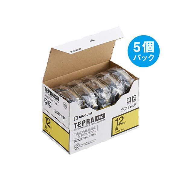 (まとめ）キングジム テプラ PRO テープカートリッジ パステル 12mm 黄/黒文字 SC12Y-5P 1パック(5個)〔×3セット〕の画像