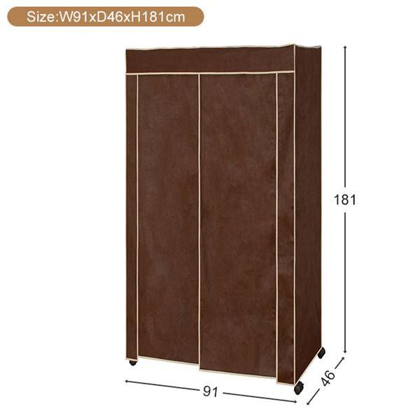 ハンガーラック 衣類収納 幅約91cm ブラウン 不織布 カバー付き 組立品 スチールハンガー ベッドルーム 寝室の画像
