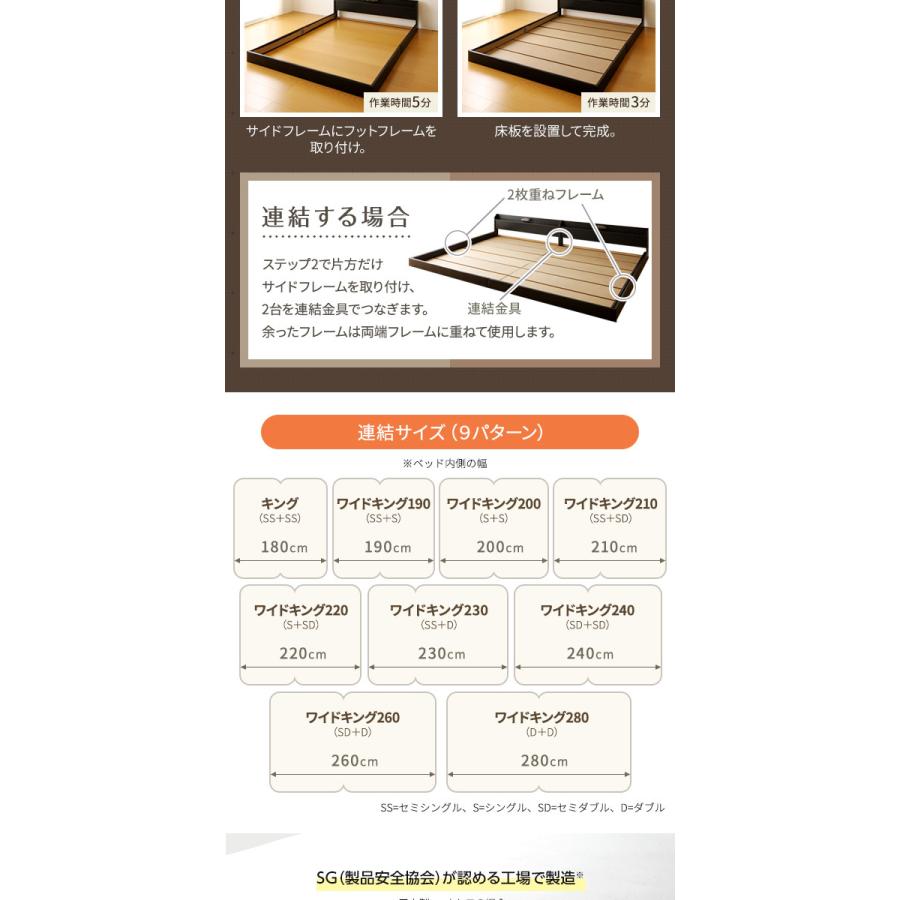 連結ベッド フロアベッド ワイドキングサイズ 240cm SD+SD ポケットコイルマットレス付き 片面仕様 ブラック 日本製 Tonarine トナリネ_7