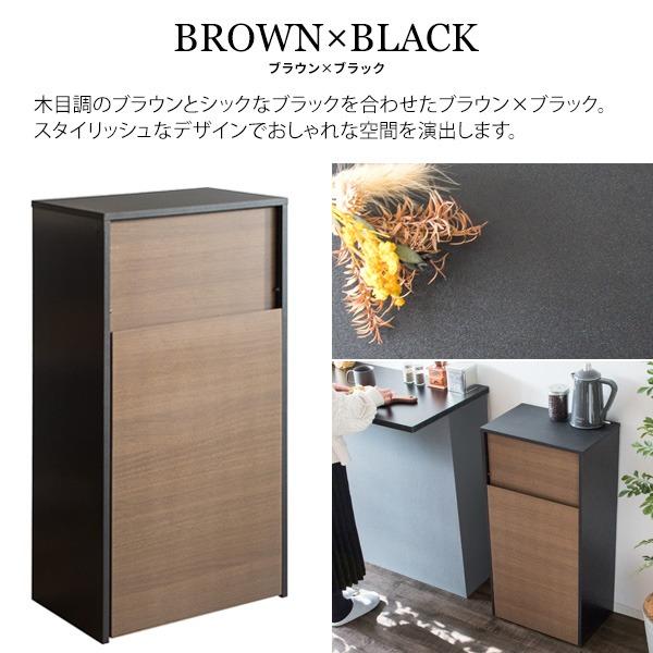 ダストボックス ゴミ箱 幅45cm 45L ブラウン×ブラック プッシュ扉式 キャスター付き Helios 組立品 キッチン 台所〔代引不可〕の画像
