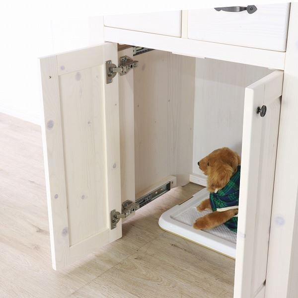 ペットトイレ収納キャビネット 約幅70cm ホワイト 木製 引き出し付き 扉付 ペット用品 ペットグッズ 犬用品 猫用品 組立品〔代引不可〕_2