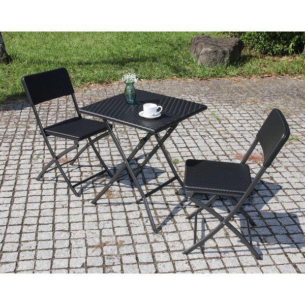 テーブル＆チェア 3点セット BKブラック ラタン調 組立品〔代引不可〕_1