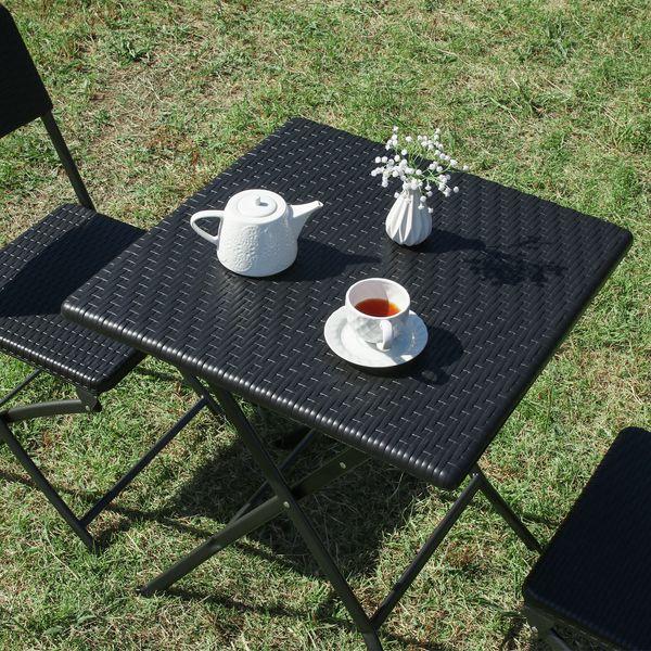 テーブル＆チェア 3点セット BKブラック ラタン調 組立品〔代引不可〕_4