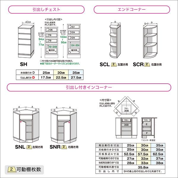 【引戸シリーズ】セミオーダーカウンター下収納ぴったりくん 引出し付きインコーナー右開き 奥行35cmの画像