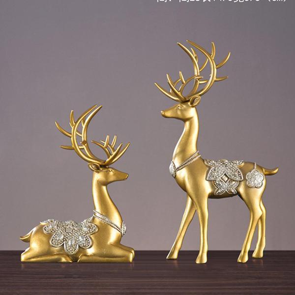2 個恋人鹿の置物装飾トナカイの彫刻クリスマス ヘラジカ像ゴールド｜chibi-maruya｜09