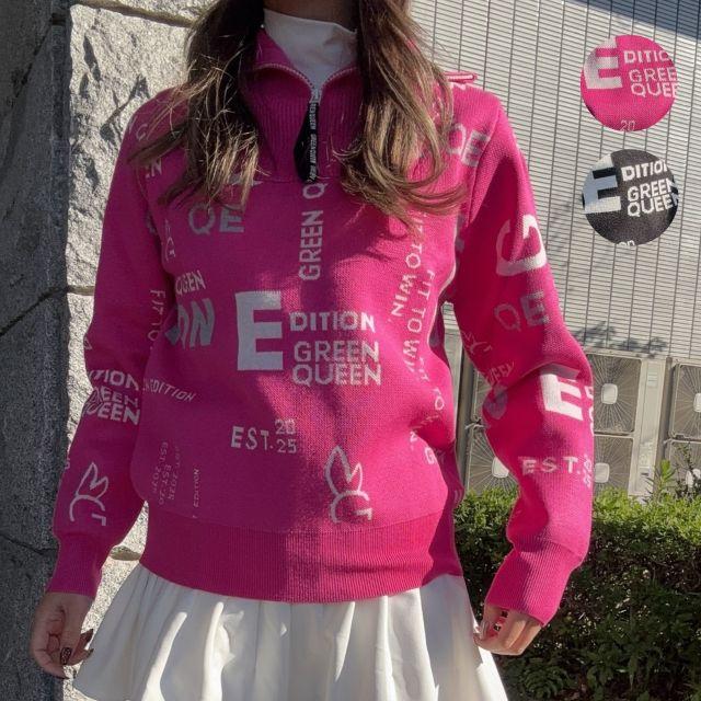 新品 韓国ブランドQC_PLAYの可愛いニット GREEN QUEEN 総柄セーター K240907-01 韓国ゴルフウェア レディース
