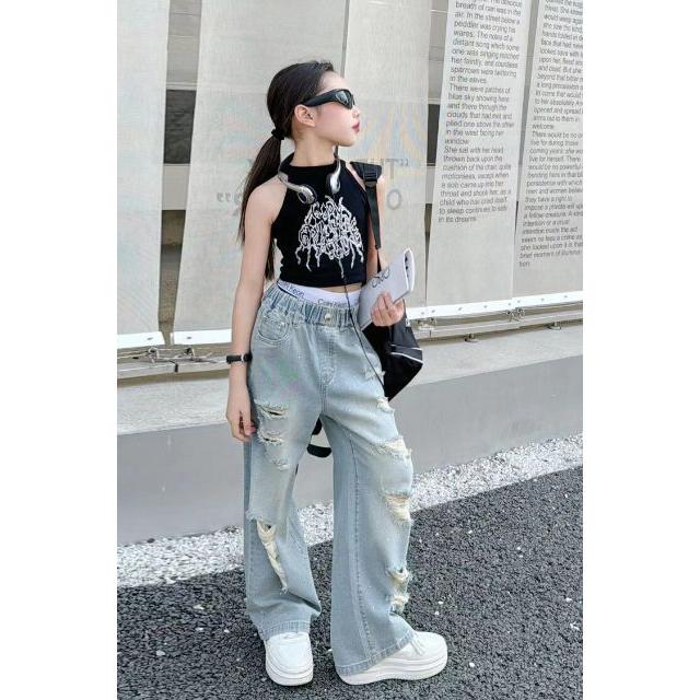 海外子供服 ダメージデニムパンツ＆タンク No.T24717-04 セットアップ