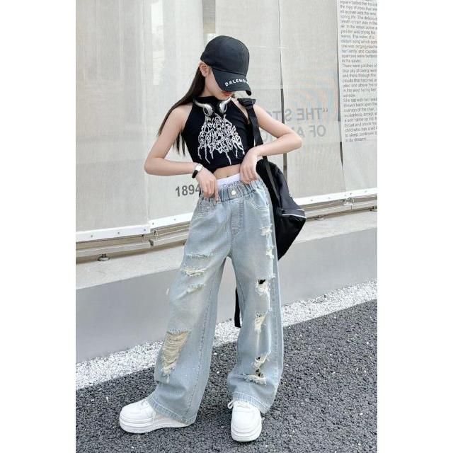 海外子供服 ダメージデニムパンツ＆タンク No.T24717-04 セットアップ