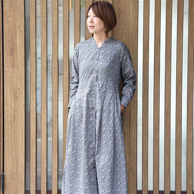 ストロベリー様 リバティワンピース リネントップスおまとめ リバティプリント ワンピース フリル衿前開きOP（プリムラ）別注