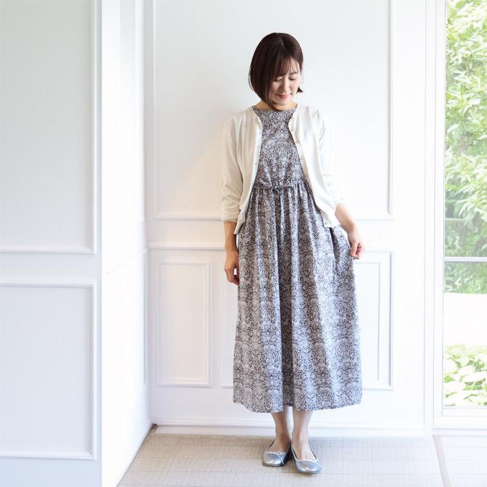 リバティ ワンピース ボートネック フレンチスリーブ ＜ロデンウッド