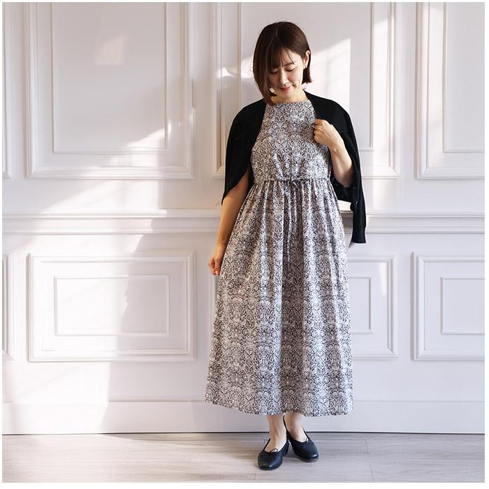 リバティ ワンピース ボートネック フレンチスリーブ ＜ロデンウッド