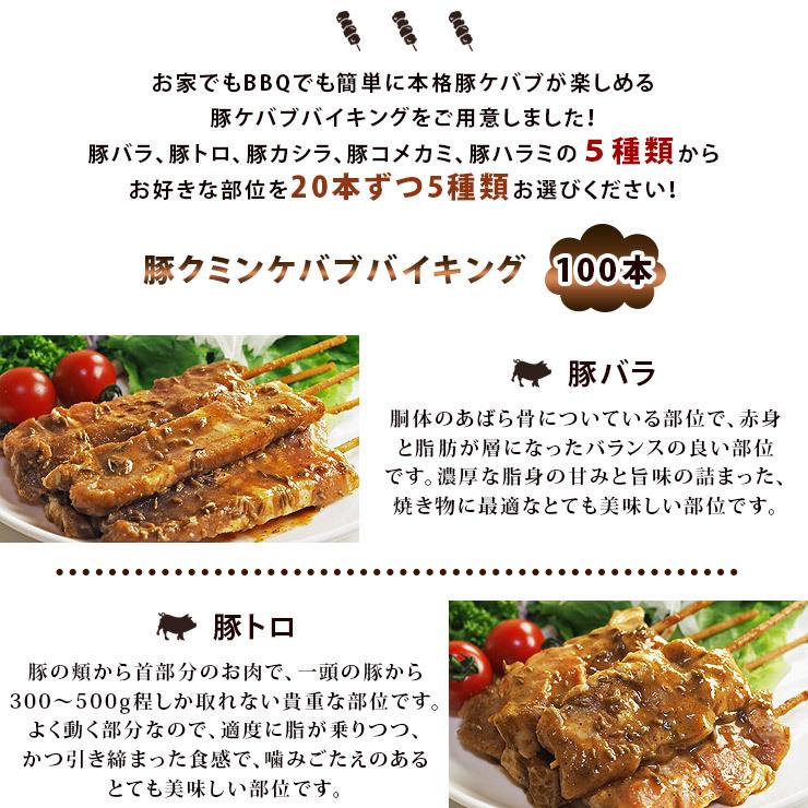 【 送料無料 】 焼きとん クミンケバブ バイキング 100本 bbq BBQ バーベキュー 贈り物 ギフト 豚串焼き 焼鳥 焼き鳥 焼き肉 惣菜 肉 生 チルドの画像