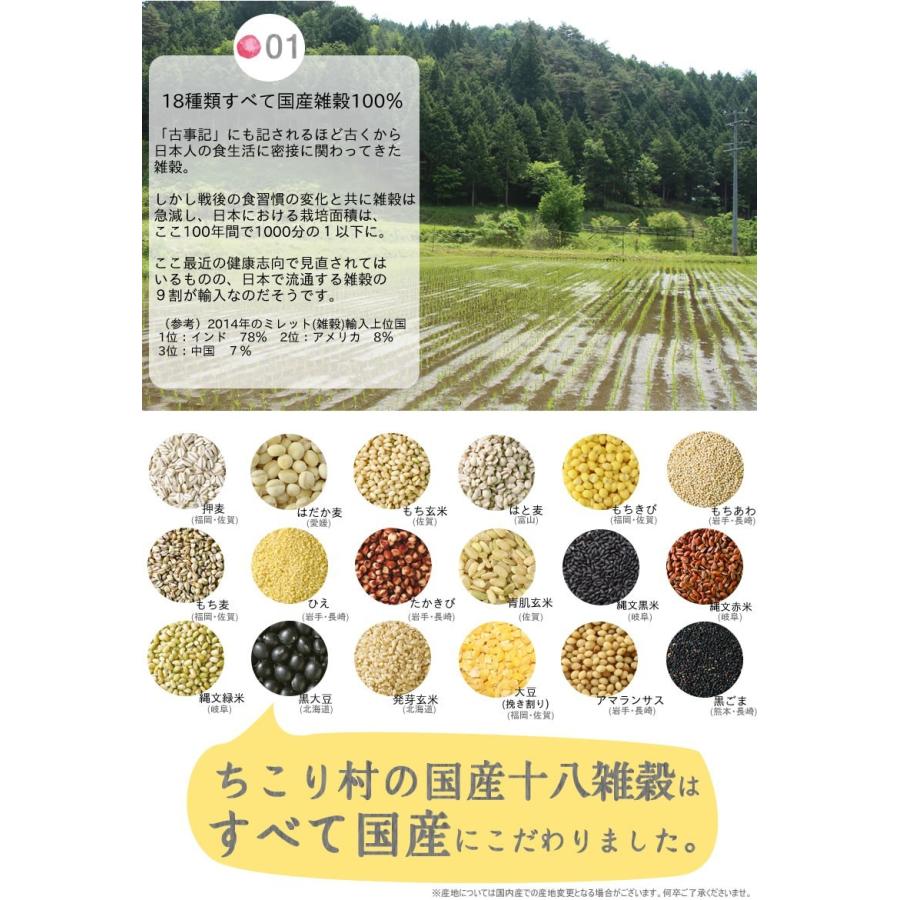 雑穀米 雑穀 国産 送料無料 国産十八雑穀 12包 お試し メール便 もち麦 縄文米 はと麦 アマランサス ごま 発芽玄米 ちこり村｜chicory｜04