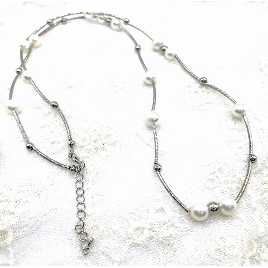 淡水パールデザインネックレス39 パールデザインネックレス 淡水真珠 コインツイン型 ホワイト 個性的