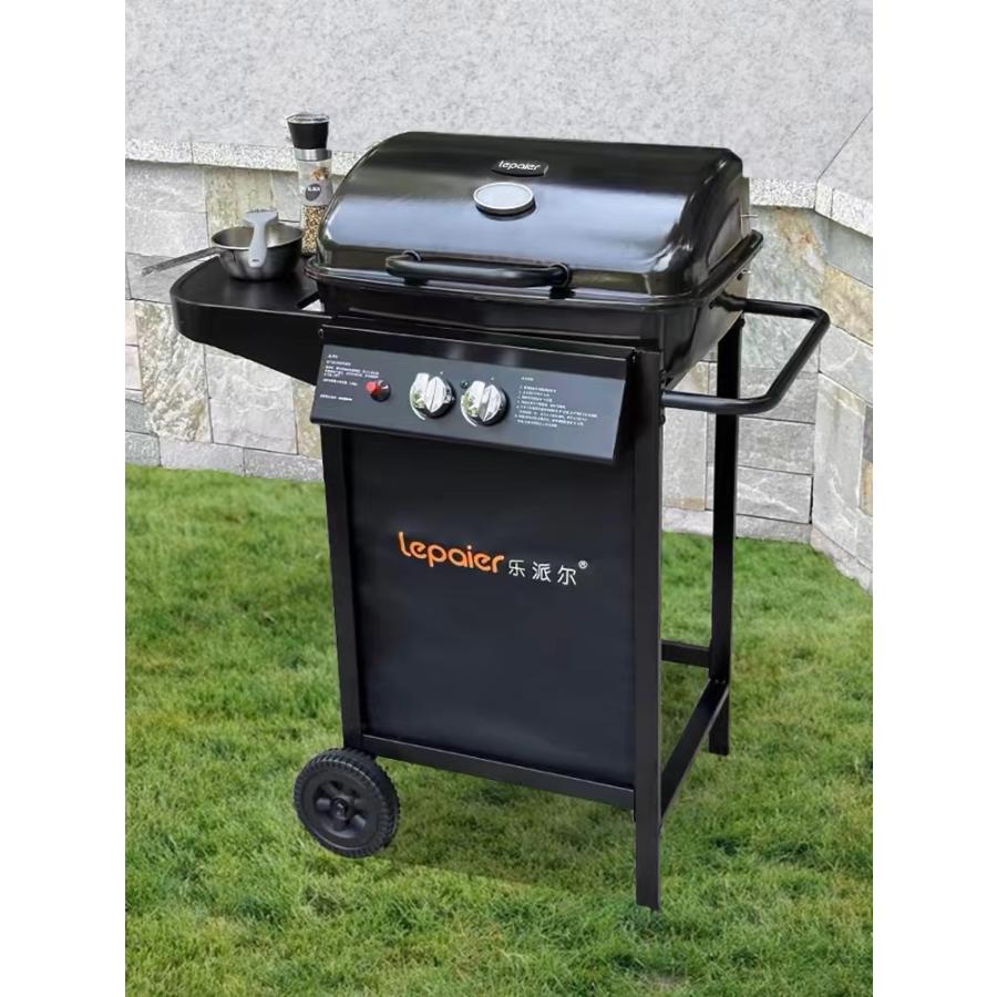 パティオガーデンバーベキューガスストーブ屋外調理用 ダブルバーナーバーベキュープロパンガスグリル、サイドファーネス付き