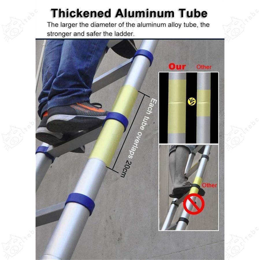 伸縮はしご 脚立7m屋上用の伸縮式伸縮はしごを登る、超広段のアルミニウム製伸縮はしご、荷重150kg｜chidorisyojistore｜02