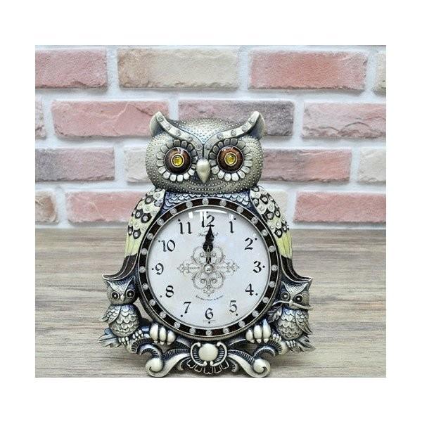 おしゃれ 卓上 北欧 時計 アンティーク ふくろう置き時計中 ゴールド 置時計 置き時計 置き時計 卓上