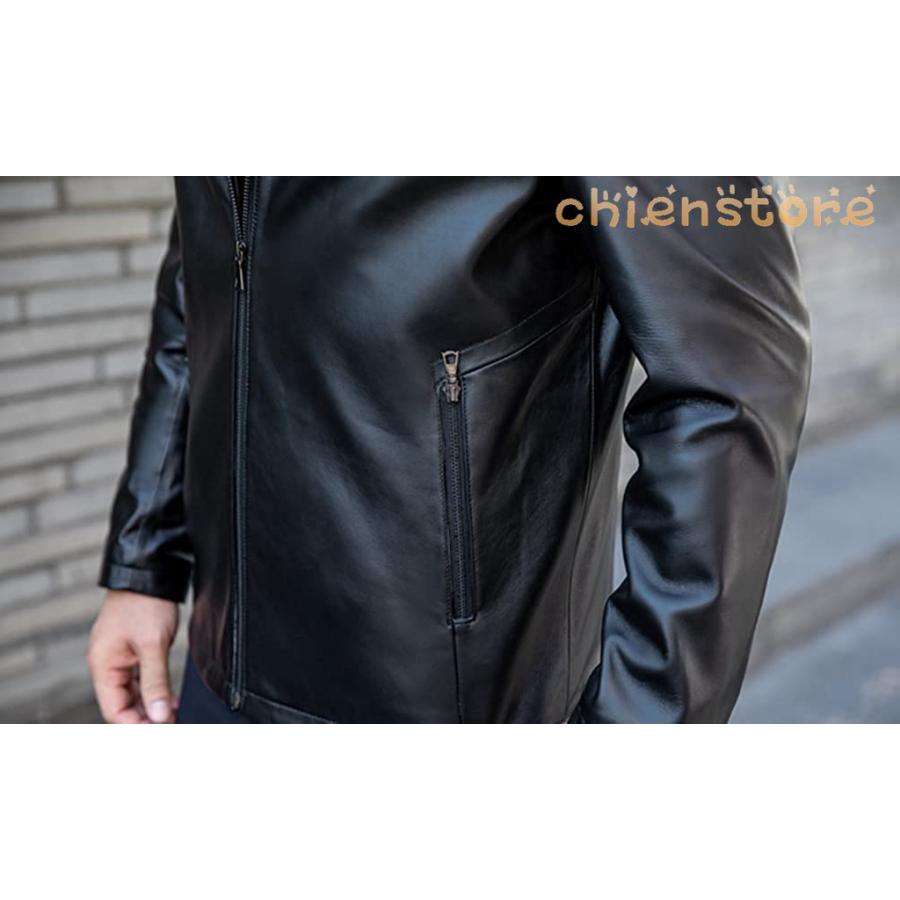レザージャケット メンズ フード付き 革ジャン 本革 ライダースジャケット レザーパーカー ラムレザー シングル おしゃれ 秋冬 