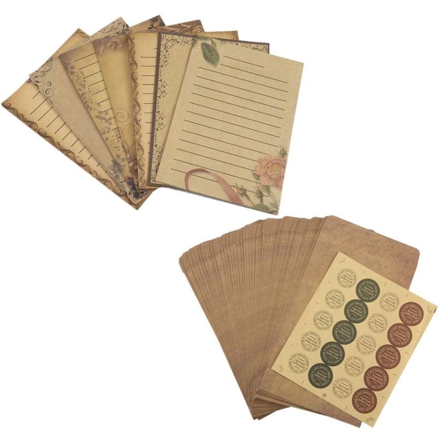 Jsdde 封筒 便箋 手紙 クラフト 英字 ブランウ アンティーク調 レトロ レター セット セット1 結婚祝い