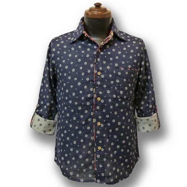 BLUE TRICK ブルートリック 50%OFF SALE!! Wガーゼ台衿シャツ 桜柄 