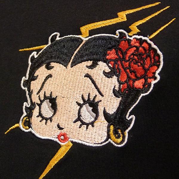 未使用に近い　ロウブロウナックル　ベティ　刺繍　キャラクター　ブラック　ピンク LOW BLOW KNUCKLE ローブローナックル ベティブープ コラボ Tシャツ