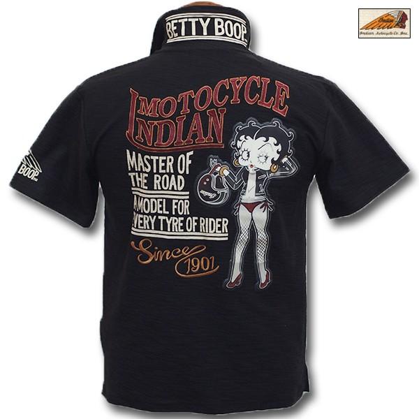 インディアンモトサイクル×ベティ、綿半袖ポロシャツ、黒M、ハーレーダビットソン INDIAN（インディアン） INDIAN MOTOCYCLE 30%OFF SALE!! インディアン