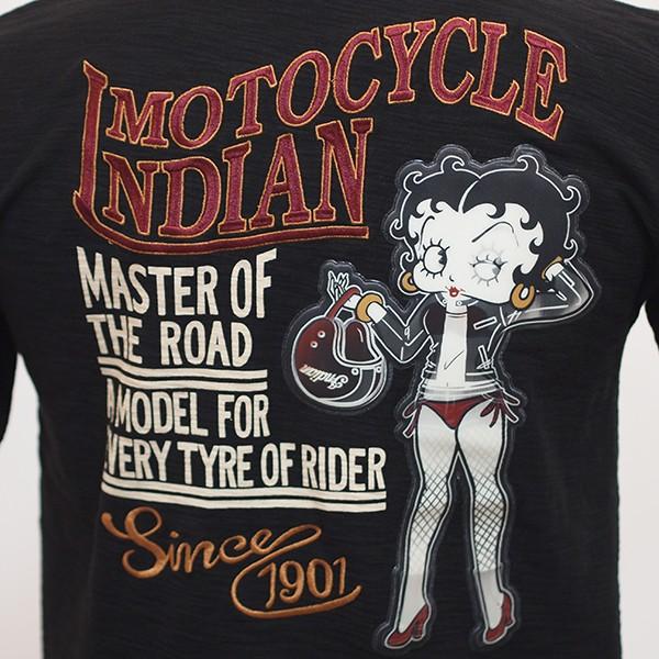 インディアンモトサイクル×ベティ、綿半袖ポロシャツ、黒M、ハーレーダビットソン INDIAN MOTOCYCLE（インディアンモトサイクル） ベティブープ Indian