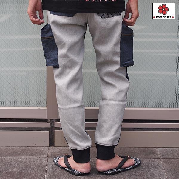 CHIGIRI チギリ ニットデニム桜流水斜めジップパンツ CHS50-1201 桜 和