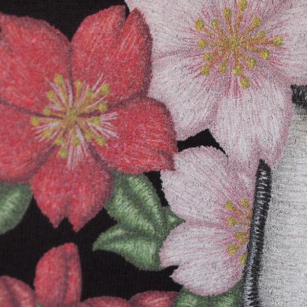CHIGIRI チギリ 狐面割れ桜刺繍風インクジェットTシャツ CHS63-592 狐