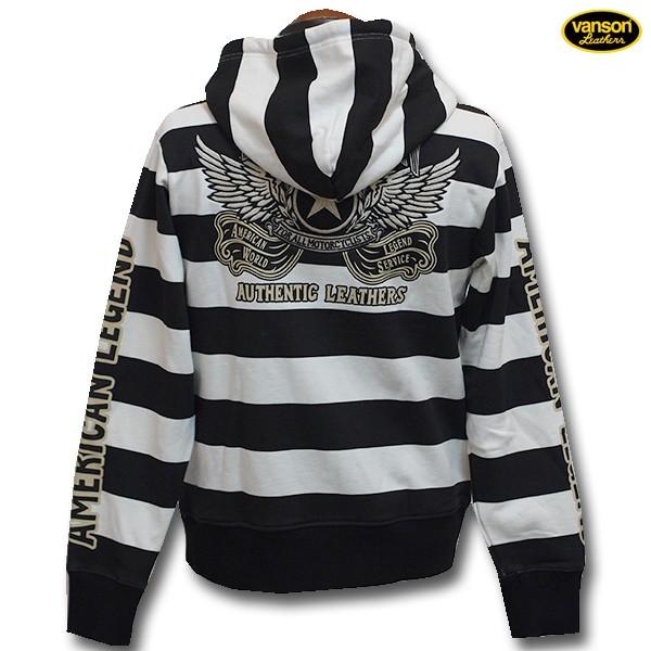 Vanson フード付きパーカー ウイングスター 黒L VANSON（バンソン） 20％OFF SALE!! 裏毛フルジップパーカー ボーダー
