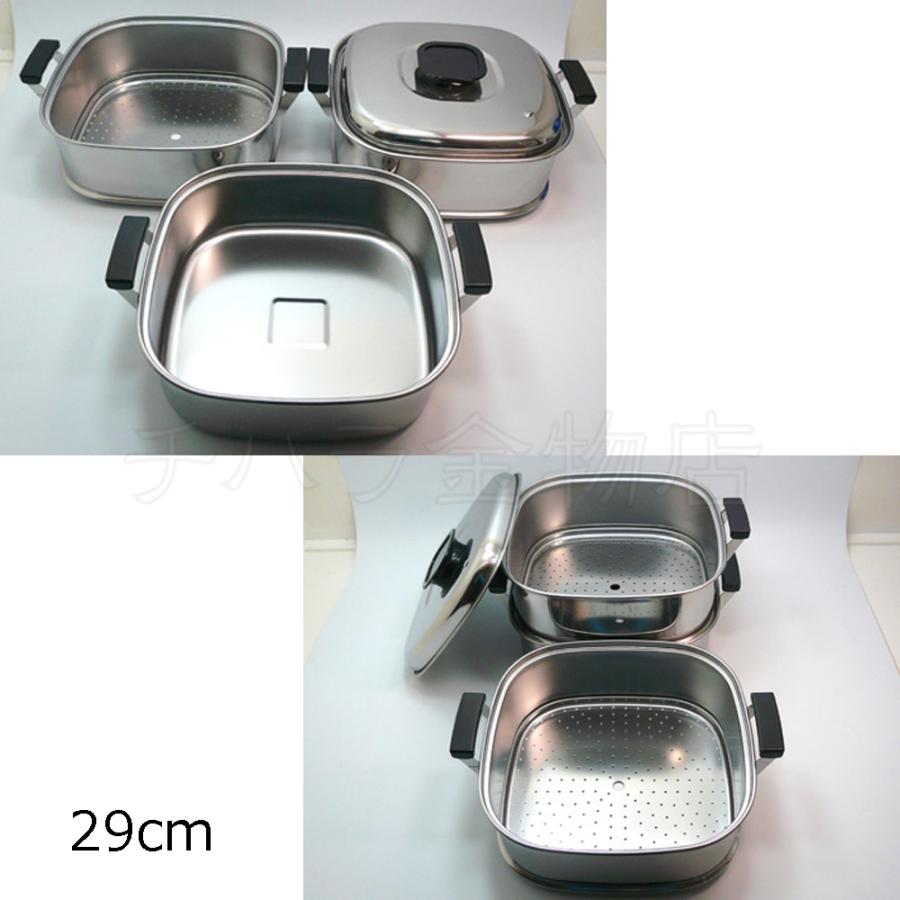 ピーチブランド　蒸し鍋　角鍋　３段　ステンレス 桃印PEACHBRAND 角型蒸し器3段（IH対応） 29cm 18-0ステンレス 日本製