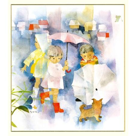 色紙 No.67 『小犬と雨の日の子どもたち』
