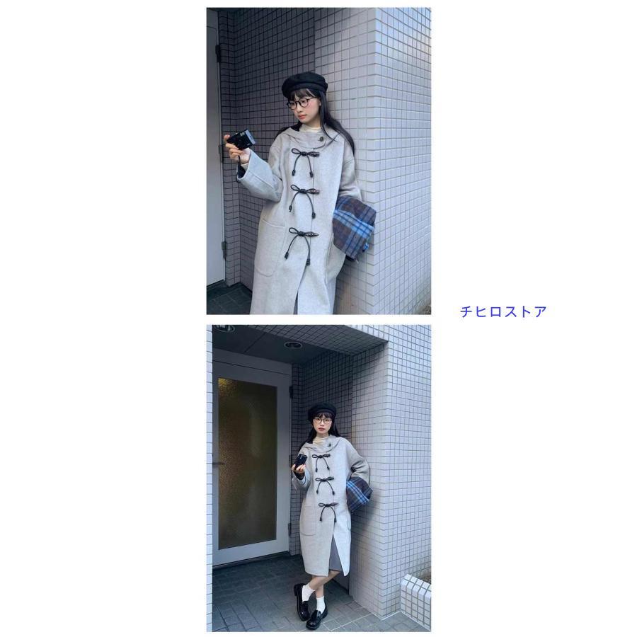 ダッフルコート 2WAY マフラー付き ウール混 冬服 レディース リボン