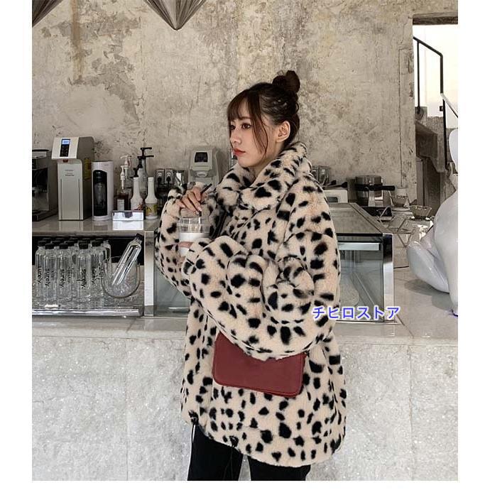ボアブルゾン ボアパーカー ヒョウ柄 大きめロング ジップアップ 耳