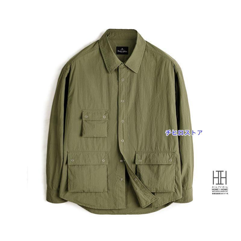 シャツ ワークシャツ 軽量 メンズ 長袖 ミリタリーグリーン 大きい