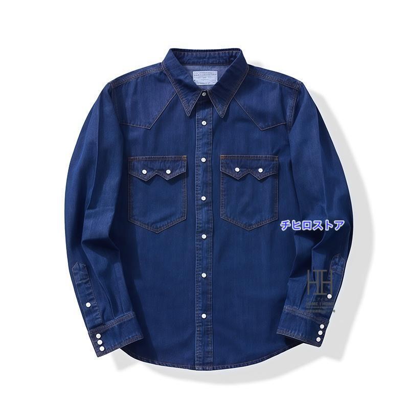 デニムシャツ ウエスタンシャツ メンズ 綿100 7oz デニム 両ポケット