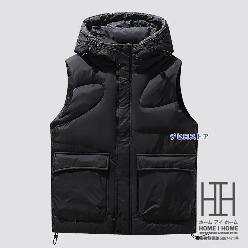 SASQUATCH フード付き黒ダウンベスト SASQUATCH フード付き黒ダウンベスト SASQUATCH フード付き黒