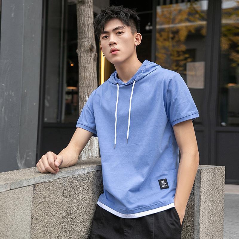半袖パーカー メンズ パーカー フード付き 運動着 Tシャツ 薄手 プル 