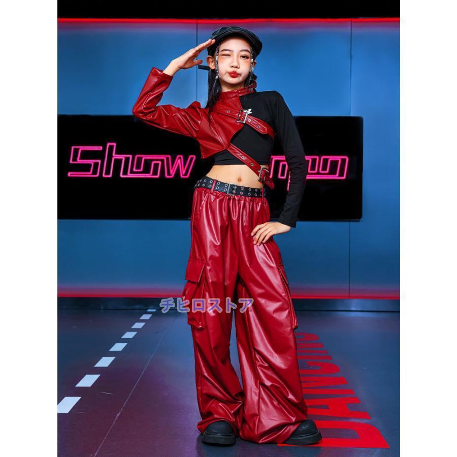 ダンス衣装 ガールズ 衣装 かっこいい 赤 レザー K-POP 韓国