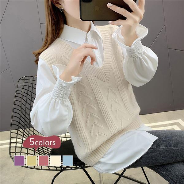 ベスト レディース ニット タンクトップ vネック ノースリーブ