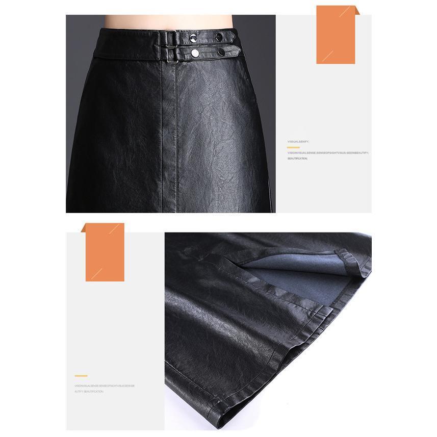 レザースカート レディース ロングスカート 秋 冬 PU ミモレ丈 A
