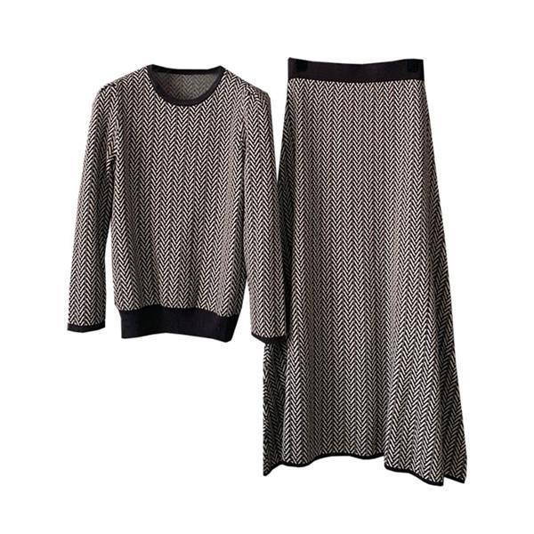 セットアップ トップス 長袖 スカート ニット S〜XL ネイビー セットアップ 長袖 ニット トップス スカート レディース 2点