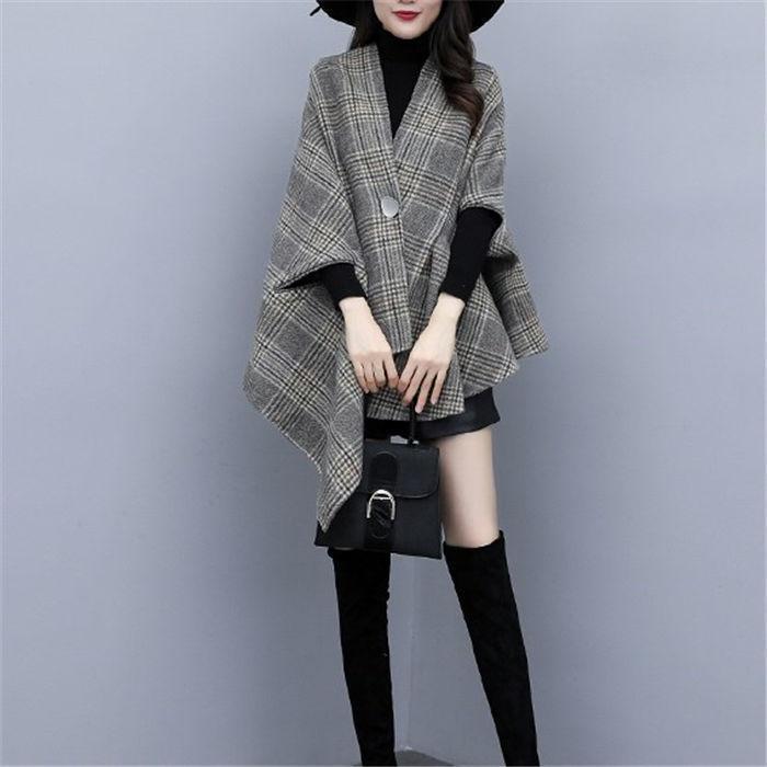 マントコート ラシャコート レディース チェック柄 不規則 マント ポンチョ ケープ コート アウター 羽織り 大きいサイズ ひとつボタン 厚手 秋冬 お出かけ マントコート ラシャコート レディース チェック柄 不規則 マント