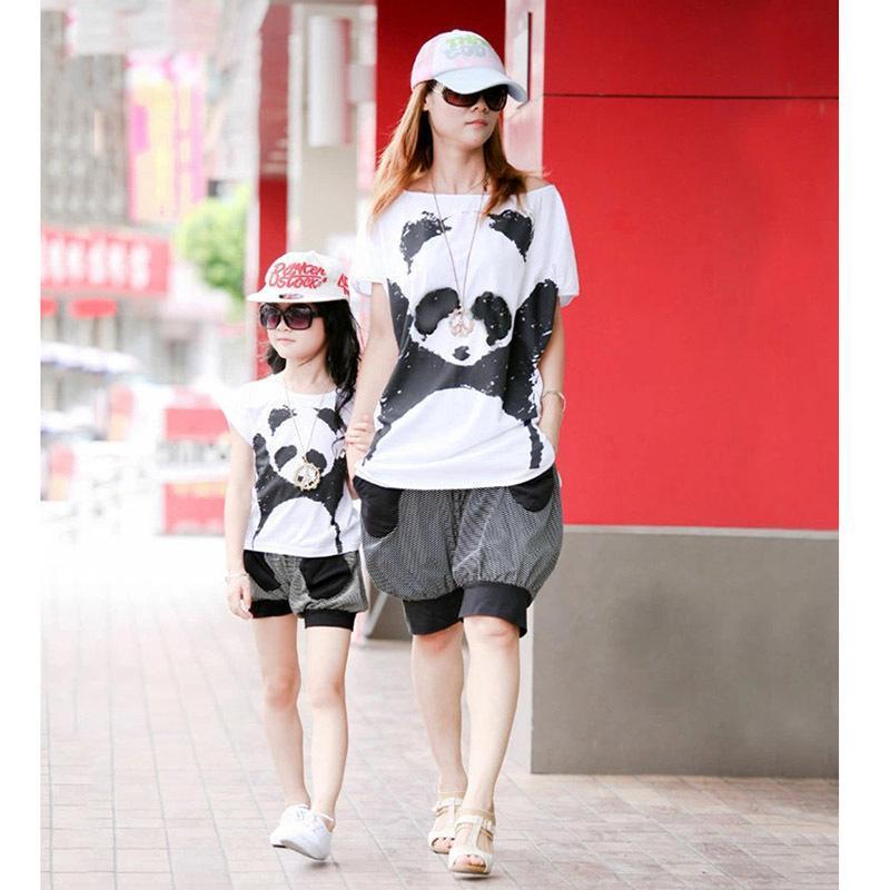 ビーチ親子服 親子 お揃い パンダ リンクコーデ ペアルック T