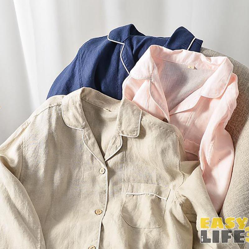 パジャマ 麻100％ リネン メンズ レディース カップル ペア 上下セット